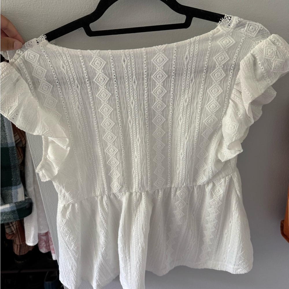 SHEIN White Lace Ruffle Blouse - Picture 3 of 4